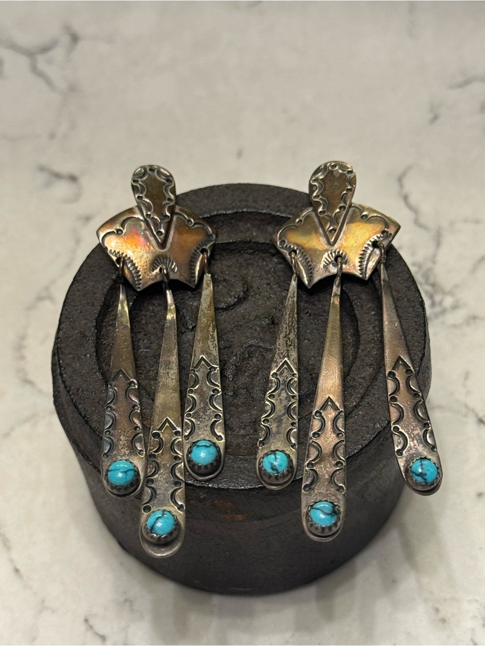 Vintage Sterling Silver Southwestern-Style Turquoise Dangle Earrings